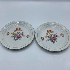 CP German Democratic Republic Floral Salad Plates Floral Gold Trim Rose Set of 2